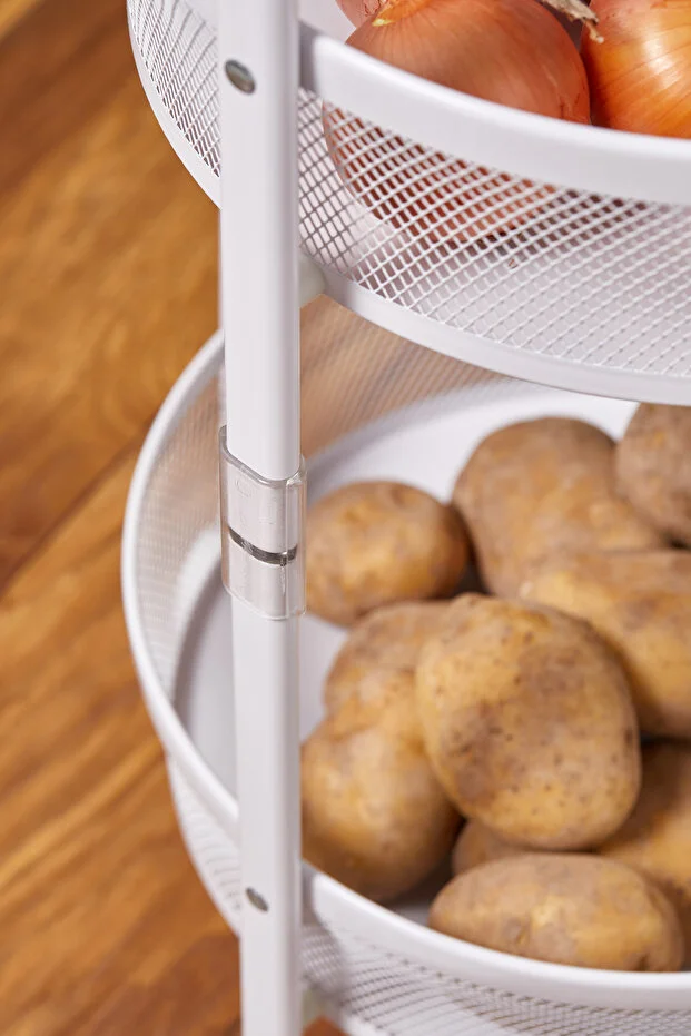 Cornella 3 Katlı Pratik Katlanır Metal Beyaz Renk Tekerlekli Sepet Patates Soğanlık - Çok Amaçlı Organizer